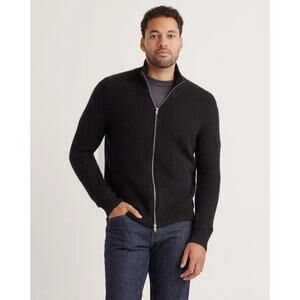 New Quince Men’s Black Mongolian Cashmere Fisherman Full Zip Sweater Small 3437